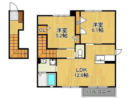 シャーメゾン牧山(2LDK/2階)の間取り写真