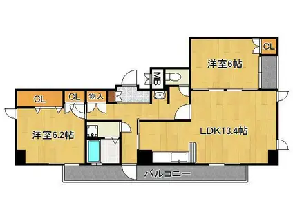 HN石坪(2LDK/2階)の間取り写真