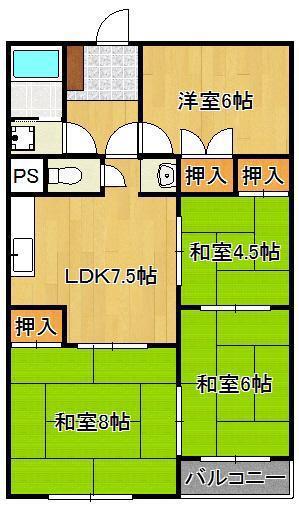 エメラルドマンション牧山A棟(4DK/3階)の間取り写真