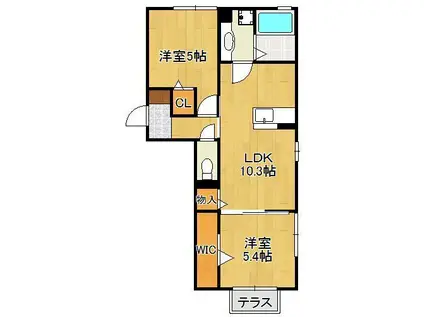 ソレイユひびきが丘(2LDK/2階)の間取り写真