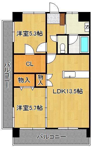 ザ・ヒルズ戸畑(2LDK/4階)の間取り写真