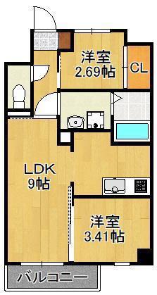 STUDIE TOBIHATA(2LDK/3階)の間取り写真