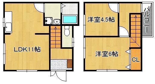 鹿児島本線 戸畑駅 バス乗車時間:8分 沢見一丁目バス停で下車 徒歩6分 2階建 築19年(2LDK)の間取り写真