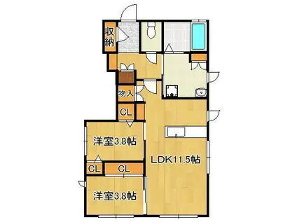 春の町セキスイハイム(2LDK/1階)の間取り写真