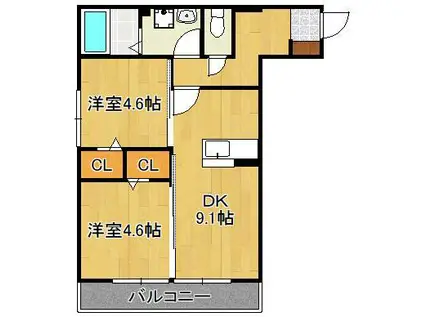 ARIGA10 C棟(2DK/3階)の間取り写真