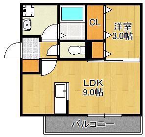 D-ROOM戸畑(1LDK/3階)の間取り写真