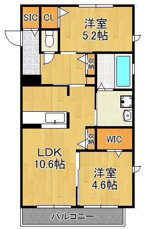 CHIME境川(2LDK/2階)の間取り写真