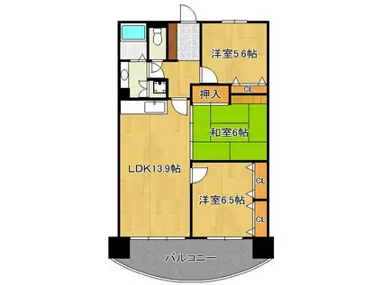 コーポランド浅生 1102号(3LDK/11階)の間取り写真