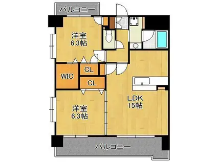 グランヒルズ戸畑(2LDK/2階)の間取り写真