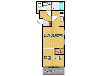 ココアス戸畑(1LDK/3階)の間取り写真