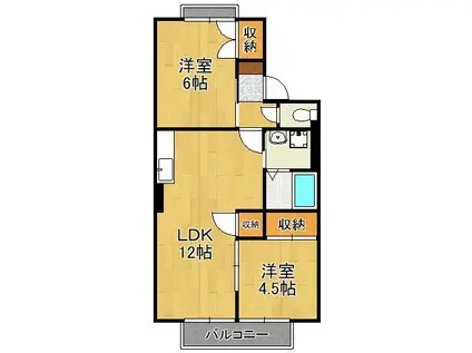 ヴァンベールHATANOPURE Ⅱ(2LDK/2階)の間取り写真