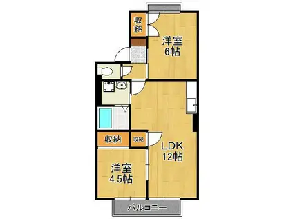 ヴァンベールHATANOPURE Ⅱ(2LDK/2階)の間取り写真