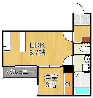 FIKA戸畑(1LDK/2階)の間取り写真