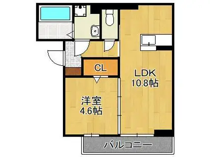 D-ROOM中原西(1LDK/3階)の間取り写真