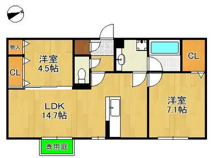 D-ROOM中原東(2LDK/1階)の間取り写真