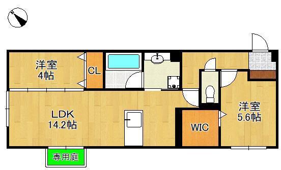 D-ROOM浅生(2LDK/1階)の間取り写真
