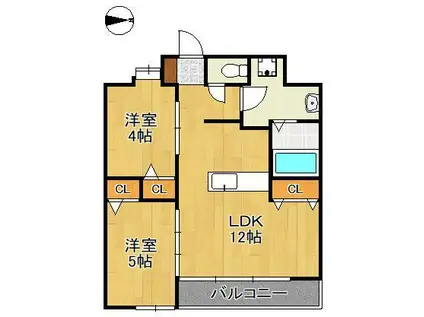 THE GRANDE HILLS(2LDK/9階)の間取り写真