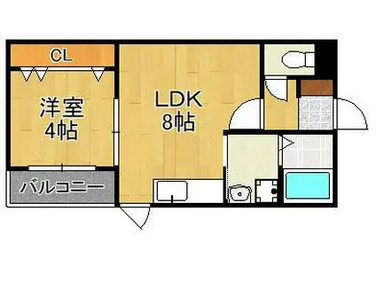 COTTO九工大前(1LDK/2階)の間取り写真