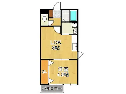 COTTO九工大前(1LDK/2階)の間取り写真
