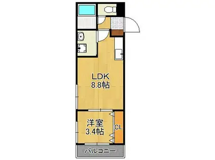 COTTO九工大前(1LDK/3階)の間取り写真