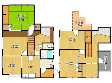鹿児島本線 スペースワールド駅 徒歩18分 2階建 築53年(5SDK)の間取り写真