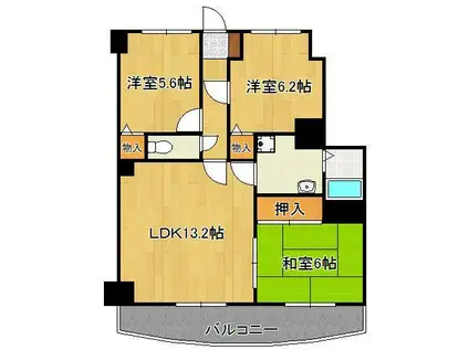 第壱上野マンション(3LDK/9階)の間取り写真