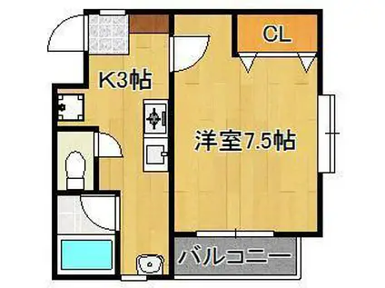 かでんハイツ(1K/2階)の間取り写真
