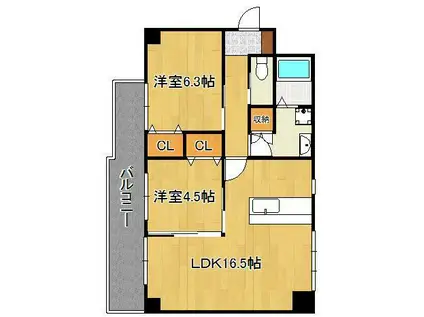 ルネス到津の森(2LDK/2階)の間取り写真