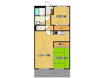 菊竹ビル金鶏(2LDK/4階)の間取り写真