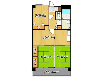 菊竹ビル金鶏(3LDK/5階)の間取り写真