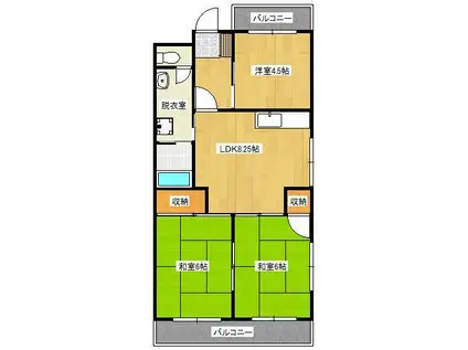 シャトレ中井(3DK/1階)の間取り写真