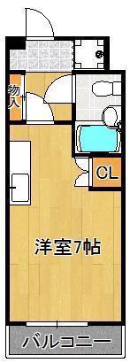 カルチェ・ブラン(ワンルーム/2階)の間取り写真