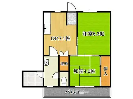 富田ハイツ(2DK/1階)の間取り写真