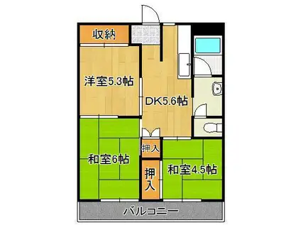 富田ハイツ(3DK/6階)の間取り写真