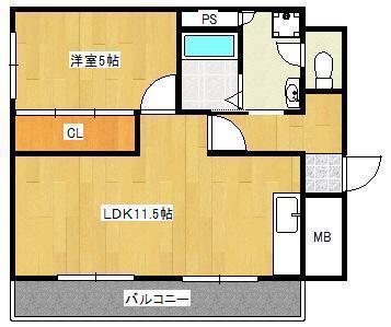 田町ビル(1LDK/7階)の間取り写真