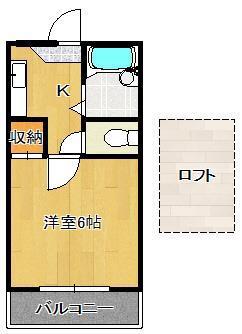プライマリー到津の森(1K/2階)の間取り写真