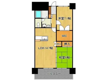 シャトレ大手町N棟(2LDK/2階)の間取り写真