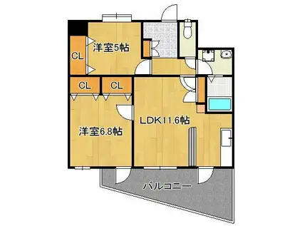 ウイング真鶴(2LDK/5階)の間取り写真