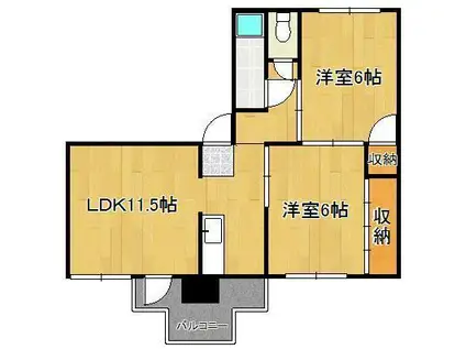 ヒルズ到津(2LDK/5階)の間取り写真