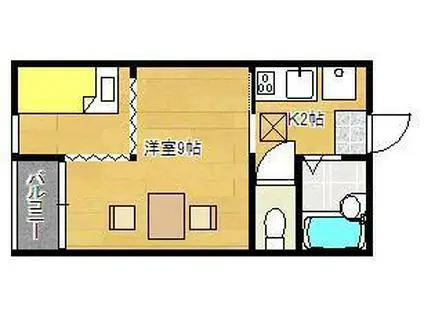 MOON下到津C棟(1K/1階)の間取り写真