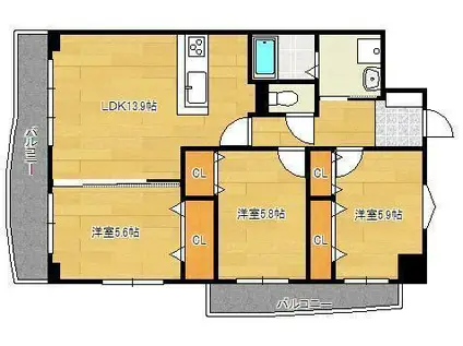 VERDE大手町(3LDK/3階)の間取り写真