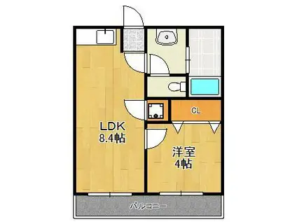 第二日之出ビル(1LDK/4階)の間取り写真