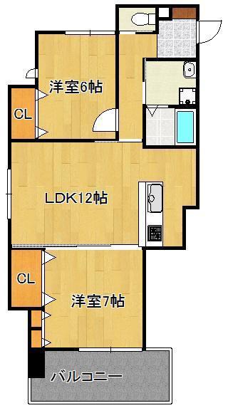 ハビテ下到津(2LDK/6階)の間取り写真
