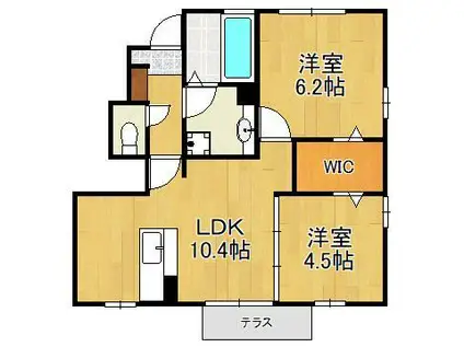 ボヌール(2LDK/1階)の間取り写真