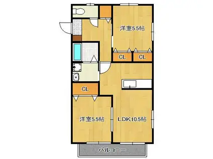 SPRINGHILLTOP(2LDK/1階)の間取り写真