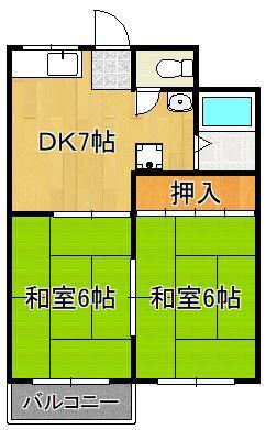 コーポいずみ(2DK/2階)の間取り写真