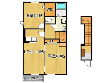 ウエスト ヒルズ1(2LDK/2階)の間取り写真