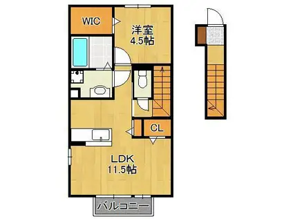 ディアレジデンス竪林(1LDK/2階)の間取り写真