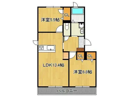 ラウンドシティ泉台 (2LDK/3階)の間取り写真