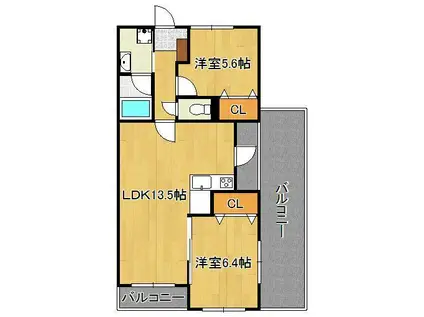 グレンツェン(2LDK/2階)の間取り写真